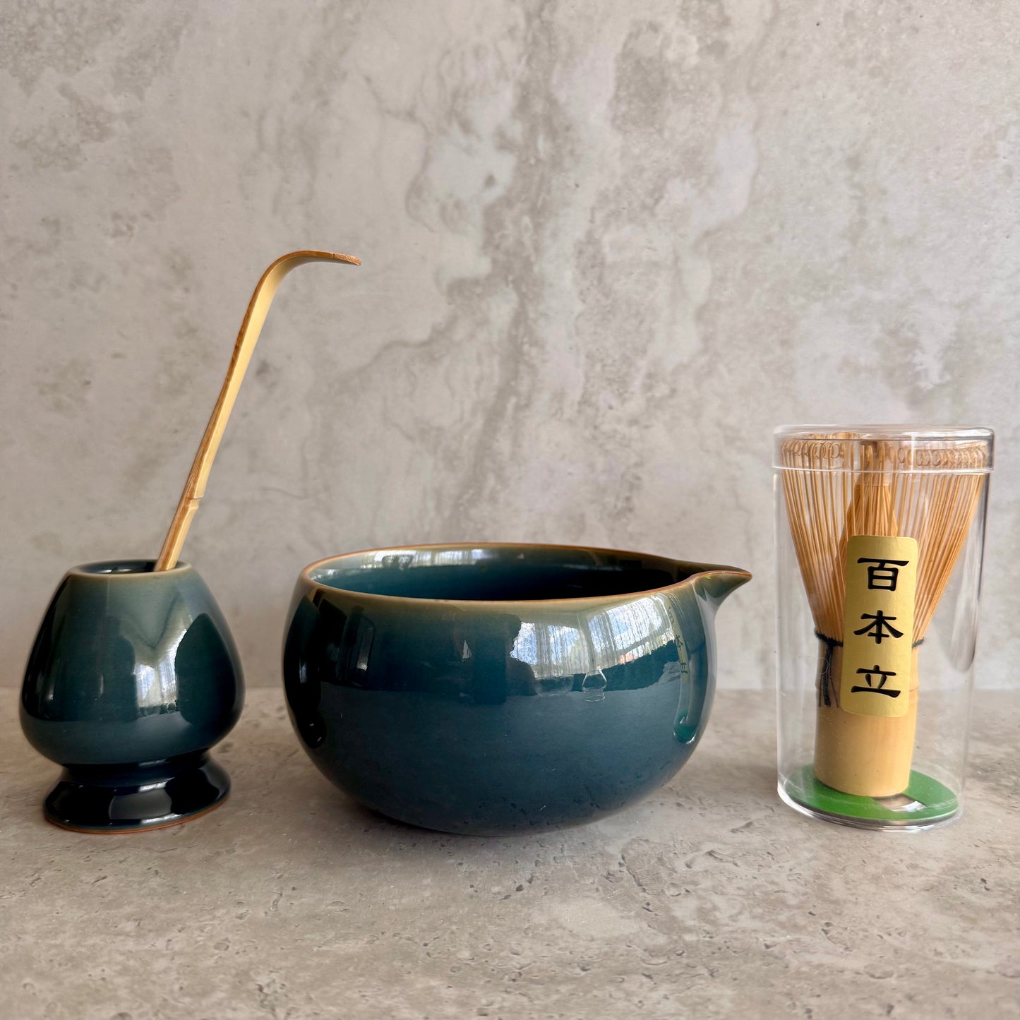 4-piece Premium Matcha Set - Dark Blue Crackle
