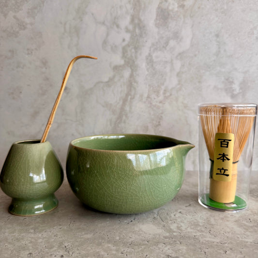 4-piece Premium Matcha Set - Green Crackle