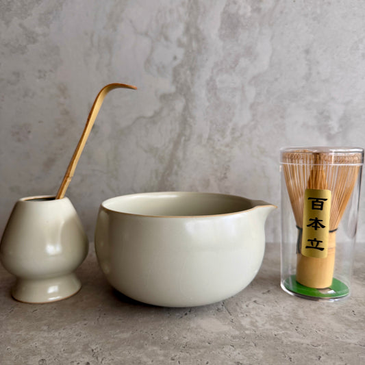 4-piece Premium Matcha Set - White Crackle